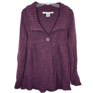 Max Studio Collar Babydoll Warm Knit Cardigan Sweater Burgundy Red Size S